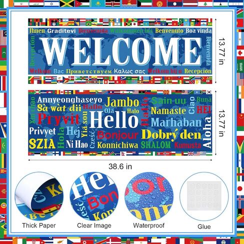 2 Pcs World Flag Posters International Welcome Banners Country Flag of Around the World Hello Paper Cutouts Classroom Decorations for Sports Events Club School Birthday Party Supplies in Saudi Arabia