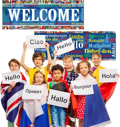 2 Pcs World Flag Posters International Welcome Banners Country Flag of Around the World Hello Paper Cutouts Classroom Decorations for Sports Events Club School Birthday Party Supplies in Saudi Arabia