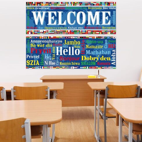 2 Pcs World Flag Posters International Welcome Banners Country Flag of Around the World Hello Paper Cutouts Classroom Decorations for Sports Events Club School Birthday Party Supplies in Saudi Arabia