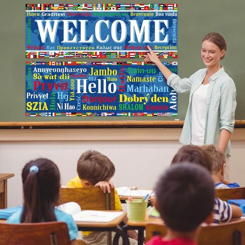 2 Pcs World Flag Posters International Welcome Banners Country Flag of Around the World Hello Paper Cutouts Classroom Decorations for Sports Events Club School Birthday Party Supplies in Saudi Arabia
