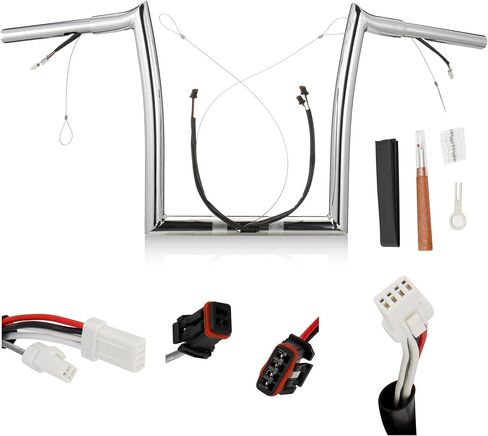 TIGERSGATE 12" Rise Pre-Wired Road Glide Handlebars Pre-Install CAN-Bus Wiring Harness & Pull Wire 1.25" Fat Meathook Ape Hangers for 2015-up Harley Road Glide Models, Chrome in Kuwait