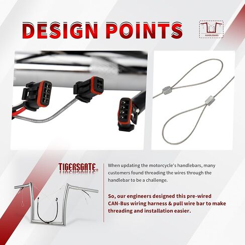 TIGERSGATE 12" Rise Pre-Wired Road Glide Handlebars Pre-Install CAN-Bus Wiring Harness & Pull Wire 1.25" Fat Meathook Ape Hangers for 2015-up Harley Road Glide Models, Chrome in Kuwait