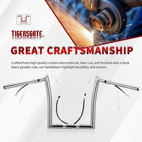 TIGERSGATE 12" Rise Pre-Wired Road Glide Handlebars Pre-Install CAN-Bus Wiring Harness & Pull Wire 1.25" Fat Meathook Ape Hangers for 2015-up Harley Road Glide Models, Chrome in Kuwait