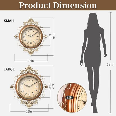 ساعات حائط كبيرة عتيقة مع غطاء زجاجي، ساعة حائط رقمية قديمة تعمل بالبطارية لغرفة المعيشة/غرفة النوم/المطبخ/المزرعة/ديكور المكتب 16 بوصة × 19 بوصة in Kuwait