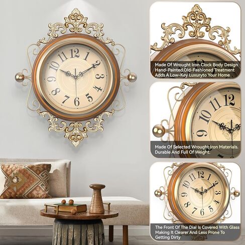 ساعات حائط كبيرة عتيقة مع غطاء زجاجي، ساعة حائط رقمية قديمة تعمل بالبطارية لغرفة المعيشة/غرفة النوم/المطبخ/المزرعة/ديكور المكتب 16 بوصة × 19 بوصة in Kuwait