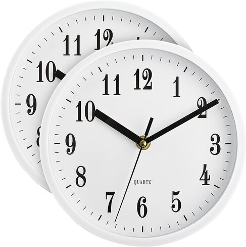 tebery 2 حزمة صامتة غير موقوتة ساعات الحائط الصغيرة البيضاء، 8 بوصة الحديثة الزخرفية التناظرية ساعة الحائط لغرفة المعيشة المنزل مكتب المدرسة in Kuwait