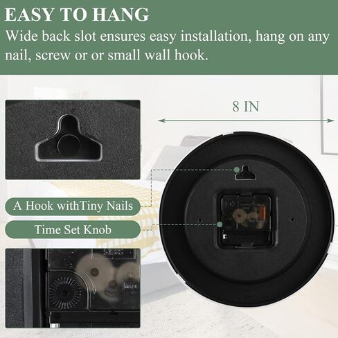 tebery 2 حزمة صامتة غير موقوتة ساعات الحائط الصغيرة البيضاء، 8 بوصة الحديثة الزخرفية التناظرية ساعة الحائط لغرفة المعيشة المنزل مكتب المدرسة in Kuwait