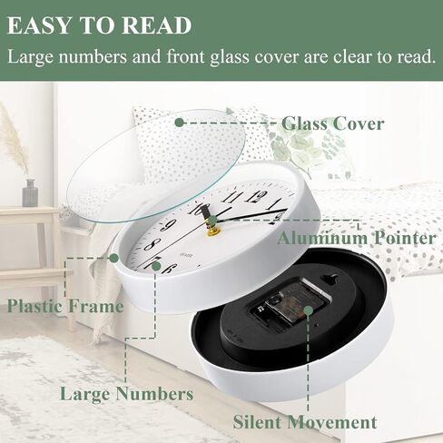 tebery 2 حزمة صامتة غير موقوتة ساعات الحائط الصغيرة البيضاء، 8 بوصة الحديثة الزخرفية التناظرية ساعة الحائط لغرفة المعيشة المنزل مكتب المدرسة in Kuwait