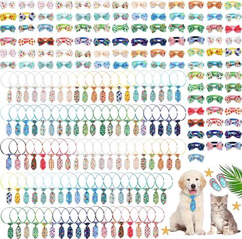 Sanwuta 200 Pcs Summer Theme Dog Bow Ties Collars Bulk Hawaiian Adjustable Dog Cat Bowties Neckties Collars Includes 100 Dog Neckties and 100 Dog Bow Ties for Small Medium Dog Cat Puppy Grooming in Saudi Arabia