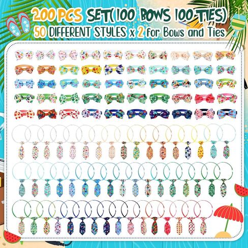 Sanwuta 200 Pcs Summer Theme Dog Bow Ties Collars Bulk Hawaiian Adjustable Dog Cat Bowties Neckties Collars Includes 100 Dog Neckties and 100 Dog Bow Ties for Small Medium Dog Cat Puppy Grooming in Saudi Arabia