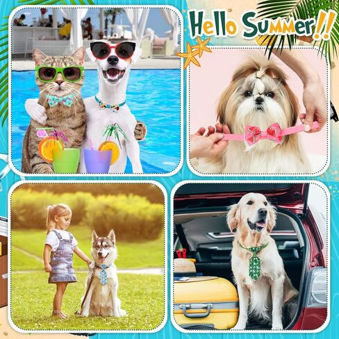 Sanwuta 200 Pcs Summer Theme Dog Bow Ties Collars Bulk Hawaiian Adjustable Dog Cat Bowties Neckties Collars Includes 100 Dog Neckties and 100 Dog Bow Ties for Small Medium Dog Cat Puppy Grooming in Saudi Arabia