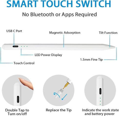 Stylus Pen for iPad 2018-2023, Palm Rejection Tilt Sensor, Magnetic Apple Pen Active Pencil Compatible with iPad Pro 11"/12.9",iPad 10/9/8/7/6,iPad Mini 5/6,iPad Air3/4/5 (Black) in Saudi Arabia