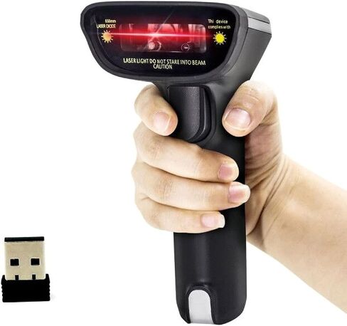 ماسح الباركود اللاسلكي المحمول (2.4 جيجا هرتز لاسلكي وسلك USB) 2 في 1 ماسح الباركود الليزري 1D المحمول للمستودعات وسوبر ماركت ماسح الباركود in Kuwait