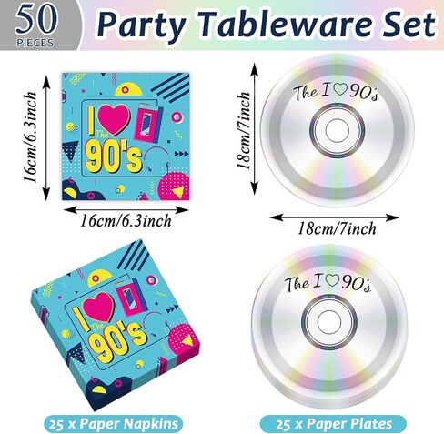 50Pcs 90's Party Plates and Napkins 90's Mix CD Dessert Plates Retro 90s Theme Party Decorations I Love the 90s Tableware Set Serves 25 Guest 1990's Back to the 90's Birthday Party Supplies in Saudi Arabia