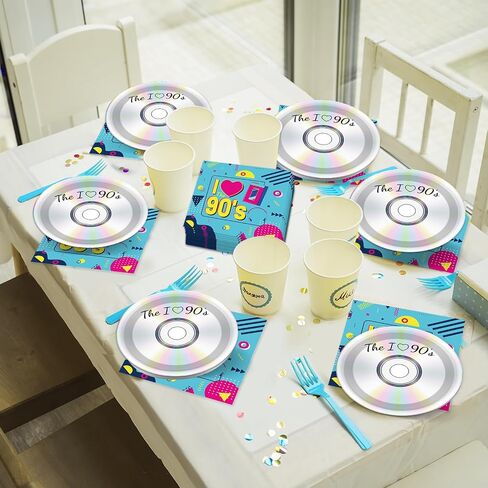 50Pcs 90's Party Plates and Napkins 90's Mix CD Dessert Plates Retro 90s Theme Party Decorations I Love the 90s Tableware Set Serves 25 Guest 1990's Back to the 90's Birthday Party Supplies in Saudi Arabia