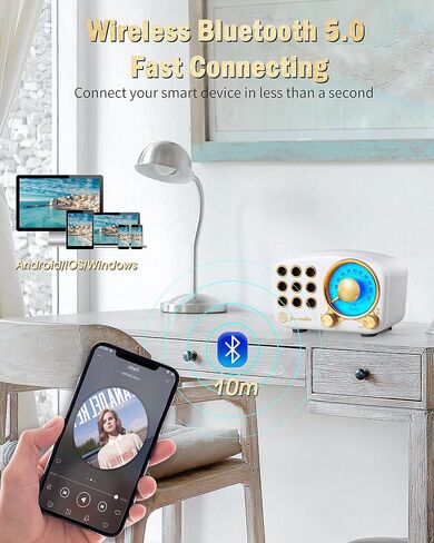 Retro Radio Bluetooth Speaker, Vintage Radio FM Radio with Old Fashioned Classic Style, Strong Bass Enhancement, Loud Volume, Bluetooth 5.0 Connection, TF Card Slot and MP3 Player (Black) in Saudi Arabia