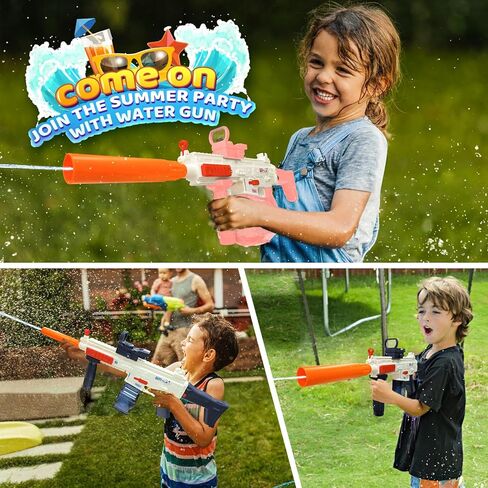 مسدس مياه كهربائي، مسدسات رش أوتوماتيكية بزر واحد يصل مداه إلى 32 قدمًا، 370 سي سي + 2 قاذف مياه فائق السعة 120 سي سي للأطفال والكبار في حمام السباحة والشاطئ وألعاب إطلاق النار في الهواء الطلق in Kuwait