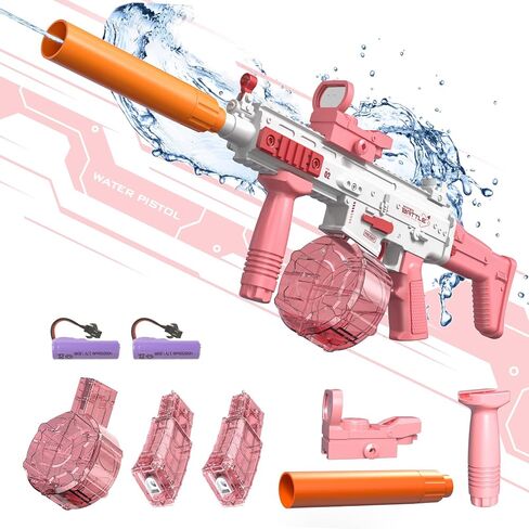 مسدس مياه كهربائي، مسدسات رش أوتوماتيكية بزر واحد يصل مداه إلى 32 قدمًا، 370 سي سي + 2 قاذف مياه فائق السعة 120 سي سي للأطفال والكبار في حمام السباحة والشاطئ وألعاب إطلاق النار في الهواء الطلق in Kuwait