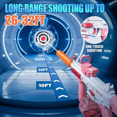 مسدس مياه كهربائي، مسدسات رش أوتوماتيكية بزر واحد يصل مداه إلى 32 قدمًا، 370 سي سي + 2 قاذف مياه فائق السعة 120 سي سي للأطفال والكبار في حمام السباحة والشاطئ وألعاب إطلاق النار في الهواء الطلق in Kuwait