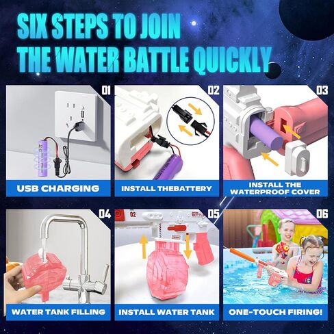 مسدس مياه كهربائي، مسدسات رش أوتوماتيكية بزر واحد يصل مداه إلى 32 قدمًا، 370 سي سي + 2 قاذف مياه فائق السعة 120 سي سي للأطفال والكبار في حمام السباحة والشاطئ وألعاب إطلاق النار في الهواء الطلق in Kuwait