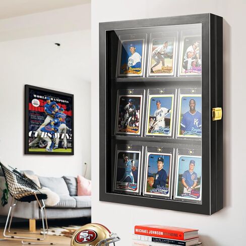 إطار عرض البطاقات الرياضية لـ 9 بطاقات، حافظة عرض بطاقات تجارة البيسبول على الحائط - أسود in Kuwait