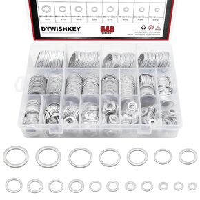 540Pcs 18 Sizes Automotive Metric Oil Drain Plug Gasket Aluminum Flat Washer Assortment Kit (M6 M8 M10 M12 M14 M16 M18 M20 M22 M24)