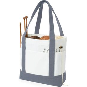 LeCorner Yarn Bag, Canvas Tote Crochet Bag Organizer, Lightweight Yarn Storage Knitting Bag for Crocheting, Portable Travel Crochet Bags and Totes, Crochet Accessories, Knitting Kit Holder