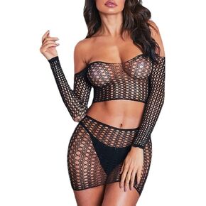 ملابس داخلية شبكية للنساء، بيبي دول شبكي مثير، بيكيني يغطي قطعتين، قمصان بأكمام طويلة in Kuwait