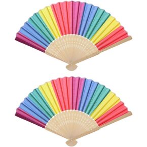 HEALLILY Hand Held Fans 2Pcs Rainbow Color Hand Rave Fan Practical and Colorful Summer Cool Fan for Women Rainbow Fan Folding Fan for Party Decoration and Dance Bulk Kids Gifts