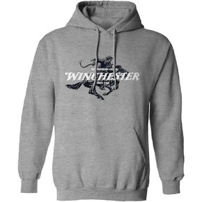 Winchester Classic Rider Hoodies for Men & Women- Sweatshirt for Army Veterans, Ammo & Gun Lovers-Gildan Fleece-Grey & Green