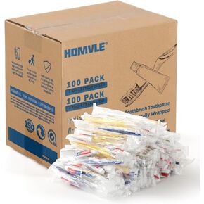 100 Packs Disposable Toothbrushes with Toothpaste, Individually Wrapped Travel Toothbrush and Toothpaste Buld for Travel Size Toiletries, OCC, Airbnb, Dentist, Office/4 Colorful