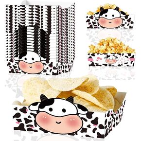 Cow Print Disposable Paper Food Trays 24pcs Holy Cow Im One Birthday Decorations Girl Boy Nacho Trays For Cow Party Favors Baby Shower Party Supplies