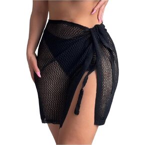 SHENHE Women's Crochet Sarong Coverup Hollow Out Sheer Tie Side Beach Wrap Cover Up Skirt