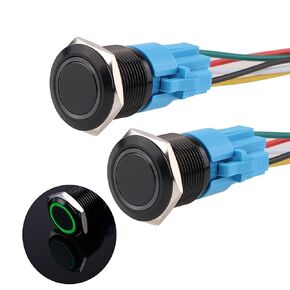 JIQI 19mm Momentary Push Button Switch Waterproof 12V-24V 1NO 1NC Black Aluminium Alloy Metal Push-Button Switch Ring LED with Wire Socket Plug for Car Marine(White,Pack of 2)
