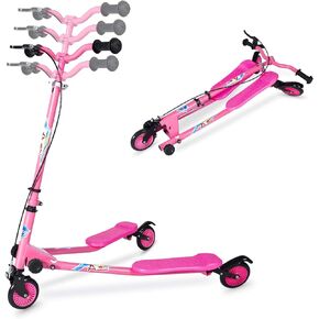 Kids Swing Scooter, 3 Wheels Drifting Wiggle Scooters with Adjustable Height & Foldable for Boys/Girl/Ages 5-12 Years