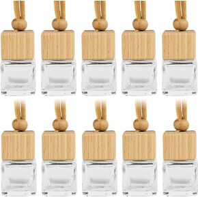 10Pcs 8ml Car Air Freshener Diffuser,Car Essential Oil Hanging Bottle with Wooden Cap,Car Accessories Air Freshener Car Perfume Diffuser Empty Glass Bottle