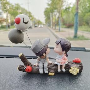 Couple Cute Ornaments,Cute Car Dashboard Ornament Lovely Couple Kissing Boy Girl Car Ornament Car Interior Decoration (TreeCoupleCouple(Gray)+LoveBalloon)