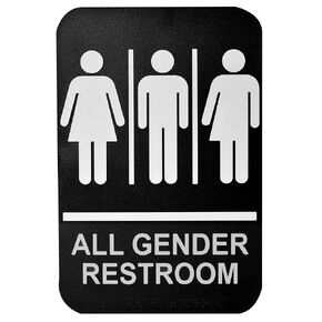 Gender Neutral Sign, Plastic, White on Black-Braille, 6 x 9"