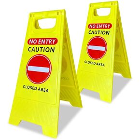 No Entry Sign 2 Pack Yellow Commercial Street Closed Area Signs Bilingual Warning Signs Collapsible Two-Sided Caution No Entry Sign Fit Indoor and Outdoor Standing Floor Sign