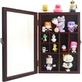 Minifigures Display Cases for Collectibles, Rock Display Case - Wooden Jewelry Box - Jewelry- Vintage Jewelry Box with Real Glass Window, Jewelry Organizer Brown