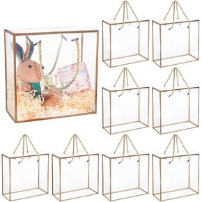 BENECREAT 10 Packs Clear PP Plastic Gift Box, 7.8x7.8x3.5 Inch Treat Gift Boxes with Gold Border and Handle, Favor Box with Cord for Mother's Day, Birthday Party, Wedding Favours