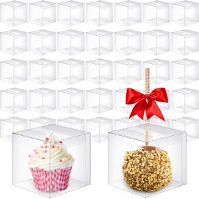200 Pcs Candy Apple Boxes Clear Apple Boxes with Hole 4 x 4 x 4 Inch Gift Box Transparent Caramel Apple Boxes Plastic Wrapping Containers for Cookies Chocolate Wedding Thanksgiving Autumn Party Favor