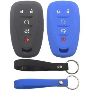 2Pcs Black Rubber Silicone 5 Buttons Remote Smart Key Fob Cover Case Protector Keyless with Keychain Compatible with Chevrolet Chevy Traverse Blazer Trailblazer Equinox Sonic Cruze