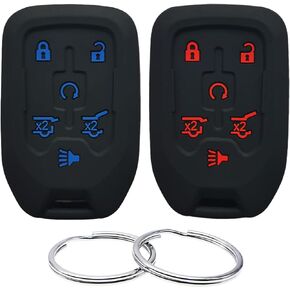 Silicone Rubber Key Fob Cover Compatible with 2014-2021 Chevrolet Suburban Tahoe GMC Yukon Yukon XL HYQ1AA (Black Black)