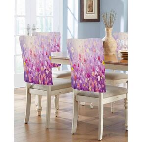Purple Flower 4 Packs Dining Chair Back Cover, Kitchen Dinner Chair Seat Covers Washable Chair Slip Covers, Removable Slipcovers Protect for Dinning Room Contemporary Painting Botanical Plant