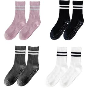 4 أزواج من جوارب البيلاتس مع مقابض للنساء، جوارب يوجا غير قابلة للانزلاق، جوارب دائرية لتمارين صالة الألعاب الرياضية للرقص (أسود، أبيض، وردي، رمادي) in Kuwait