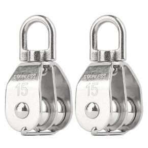 2PCS M32 Double Sheave Pulley Snatch Block 304 Stainless Steel Lifting Crane Swivel Hook