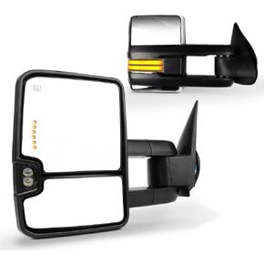 SCITOO Towing Mirrors for Chevy for GMC 2003-2006 for Silverado for Sierra for Tahoe for Suburban for Avalanche for Yukon Chrome Tow Mirror with Power Heated LED Turn Signal Running Clearance Light