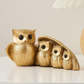 FJS Owl Statue Shelf Decor Accents, Gold Owl Figurines Home Decorations for Living Room, Small Animal Decor for Shelf Table TV Stand Modern Office Decor, Owls Gifts for Women and Owl Lovers