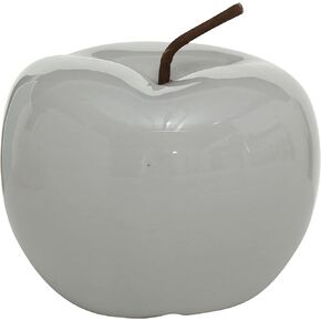 WHW Whole House Worlds Farm Fair Decorative Apple, Brilliant Bright White Porcelain, Brown Stem, 5 Inches Diameter x 4 3/4 High Inches